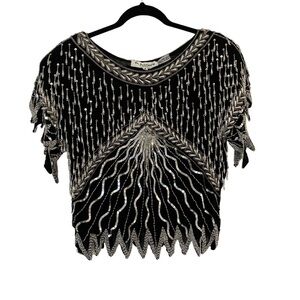 St Honore Vintage Black/White Beaded and Sequined Evening Top